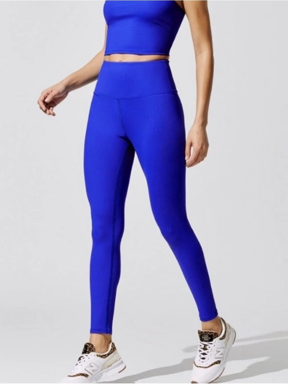 Carbon38 Ribbed High-Rise Leggings in Cobalt Blue - Picture 1 of 4